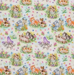Kittens & Butterflies VALANCE CURTAIN Spring Cats 42x14 Kitchen Window Curtains - Picture 1 of 1