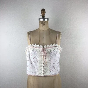 BCBGeneration Ditsy Floral Crop Tank Top Sz M Antique Lace Cami Romantic - Picture 1 of 11