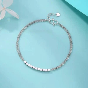 Pure PT950 Platinum Chain Lucky Square Beads O Link Bracelet 4.5-4.7g 6.7-7.1in - Picture 1 of 4