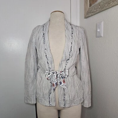 Cartonnier by ANTRHOPOLOGIE Blanco Gris Rayas Blazer Chaqueta Cárdigan Mujer 4 Usado en Excelente Condición Foto 1 de 4