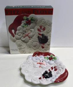 Vintage Fitz And Floyd Yuletide Holiday Canapé piatto nuovo Babbo Natale piatto - Foto 1 di 3