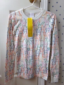 NEW HANNA ANDERSSON White Colorful Bunny Rabbits Pajama Shirt 140 14 Girls NWT - Picture 1 of 15