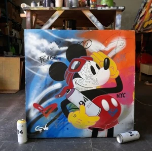 Mickey Mouse Aviator Art Painting On Canvas Original / Walt Disney Painting - Picture 1 of 3
