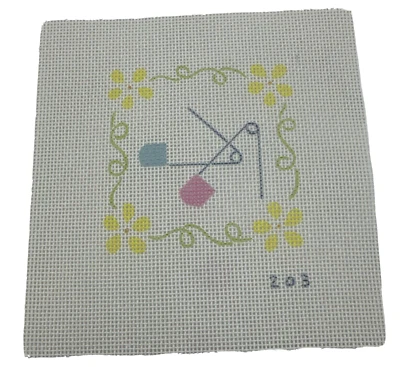 Baby Blue Pink Diaper Pins Printed Needlepoint Canvas 4.75" Can-Am 203 - Image 1 of 4