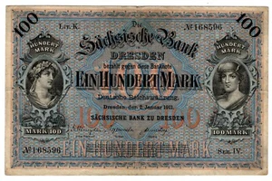 Germany 100 mark  1911   S-952b ,  Dresden  (VF) - Picture 1 of 4