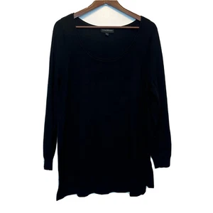 Lane Bryant Sweater Top 14/16 Black Long Sleeve Scoop Neck Hi Low Hem Stretch - Picture 1 of 7