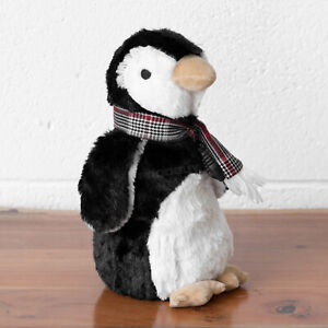 Cute Furry Penguin with Tartan Scarf Door Stop 1.5 kg Heavy Home Ornament Decor