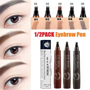 4 Heads Tattoo Eyebrow Pencil Liner Ink Liquid Brush Pen Makeup Long Lasting - Picture 1 of 21