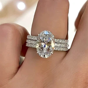 3pcs/set Women Rings Charm Silver Plated Plated Cubic Zirconia Jewelry Sz 6-10 - Picture 1 of 7