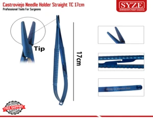 Castroviejo Needle Holder 17cm Blue Titanium Coated Forceps Suturing Instruments - Bild 1 von 3