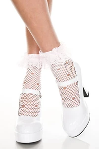 sexy MUSIC LEGS circle net RUFFLE fishnet ANKLE high SOCKS lace ANKLET stockings - Picture 1 of 5