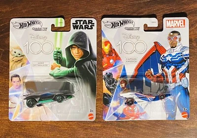 Coches Disney 100 Star Wars Luke Skywalker/Marvel Capitán América Hot Wheels 2023 Foto 1 de 3