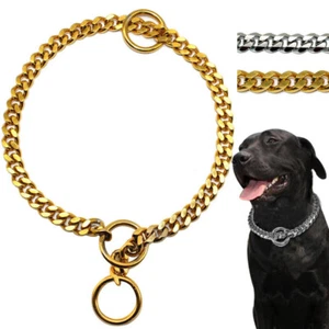 Stainless Steel P Choke Dog Chain Collars Slip Heavy Duty Pet Necklace Golden - Picture 1 of 14