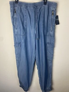 $195 LAUREN Ralph Lauren Women’s Chambray Cargo Pants Light Denim Size 16 - Picture 1 of 3