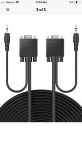 25FT Plug Play PC TV HD 1080P VGA Cable Male Adapter Cord 3.5mm TRS Aux Audio - Picture 1 of 3