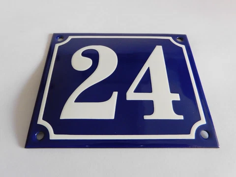 Vintage / Antique French Handmade 4.75 x 4" Enamel Plaques House Number Sign 24 Cover