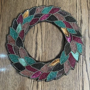 Pier 1 Beaded Centerpiece Placemats Charger Fall Wreath Leaves - Picture 1 of 9