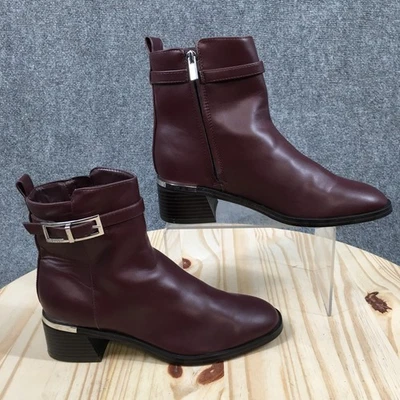 Calvin Klein Boots Womens 6 M Jallis Block Heels Side Zip Ankle Bootie Burgundy - Image 1 of 4