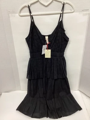 Vestido Raga para mujer negro sin mangas en capas/volantes talla pequeña #R4520-53BL NUEVO CON ETIQUETAS Foto 1 de 4
