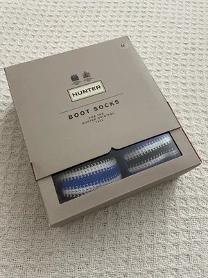 Nuevo Hunter Original Botas Altas Calcetines Cubierta Silla Tira - Azul/Negro/Blanco - M Foto 1 de 4
