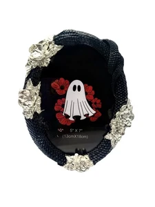 Black Textured Snake Oval Picture Frame with Silver Floral Accents 5x7 - Picture 1 of 8