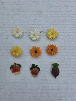 Lote de imanes de nevera vintage de plástico con flores y frutas de margarita Foto 1 de 4