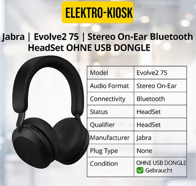 🎧 Jabra | Evolve2 75 | Stereo On-Ear Bluetooth Kopfhörer HeadSet OHNE USB STICK - Bild 1 von 4