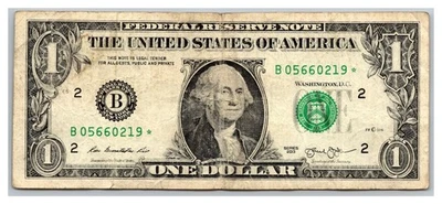 Fancy Serial Number One Dollar Bill Star Note Ser. No. B05660219* Series 2013 - Image 1 of 2
