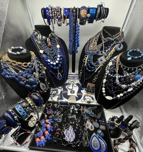 Vtng to Now Blue Inspired Jewelry Lot, All Wearable 7+ Lbs, 121 Pc Lot #360 - Picture 1 of 19
