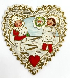 Whitney Made Embossed Heart Valentine Card Winter Scene To My Valentine 1900s - Picture 1 of 4