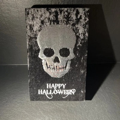 Halloween Black Velvet Book Box Silver Skull “Happy Halloween” 10x6.5x2 - Image 1 of 4
