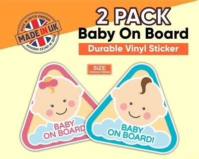 SEZ DESIGN 2er Pack - Baby an Bord Vinyl Aufkleber 130x120mm Mädchen Junge Autoaufkleber wasserdicht