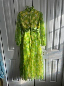 Vintage 60er Jahre grün Groovy Boho Hippie Flower Power Mod Maxi Ballkleid No Size - Bild 1 von 13