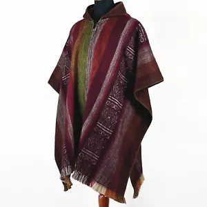 Lightweight Baby Alpaca Wool Poncho Handmade S.American Artisans Burgundy Red - Picture 1 of 8