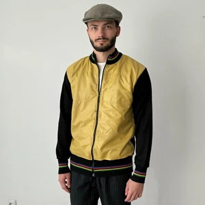 Vintage 1970s SMS Santini Men's Retro Winter Cycling Wool Yellow Jacket Size M/L - Picture 1 of 9