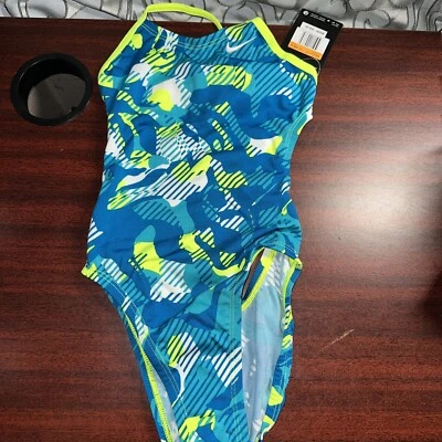 Nike Girl's Floral Camo Cut-Out Tank Swimsuit Size 24/8 NESS7110-737 New - Image 1 of 4