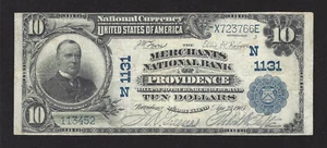 #1131 Providence, RI $10,00 1902 parte posterior lisa, “The Merchants National Bank”, ¡En muy buen estado! - Imagen 1 de 4