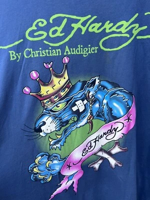 Rara Camiseta De Colección Ed Hardy por Christian Audigier Corona Dragón Azul Para Hombres XL Foto 1 de 4