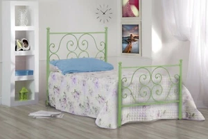 Letto Singolo In Ferro FIRENZE Verde Chiaro, Avorio con Ganci per Rete Sospesa - Bild 1 von 5