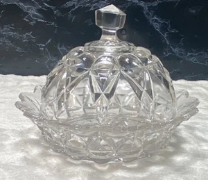 Vintage Round Cut Glass Butter Or Cheese Dish with Domed Lid - 6" Tall See Desc. - Picture 1 of 8