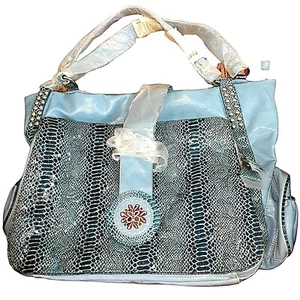 Buddhababe Exotic Snakeskin Lt. Blue Over the Shoulder Handbag Overnight Tote - Picture 1 of 12