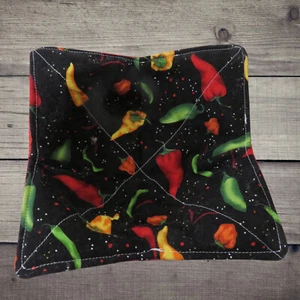 Microwave Bowl Cozy Reversibe Peppers and Red Cotton Fabric - Picture 1 of 4