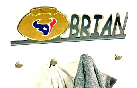 Personalized Coat Hanger Houston Texans Bag Hat Rack Towel Hook Wall Organizer Cover