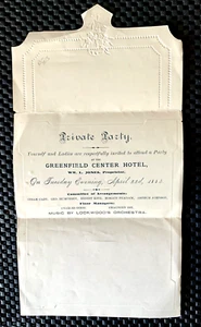 PRIVATE PARTY INVITATION GREENFIELD CENTER HOTEL APRIL 22, 1884 SARATOGA, NY - Foto 1 di 6