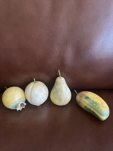 Vintage 4 Piece Stone Alabaster Fruit Peach Pomegranate Pear Mango - Picture 1 of 12