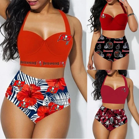 Tampa Bay Buccaneers 2PCS Womens Floral Bikini Butt Lift Swimsuit Bathing Suit Cover