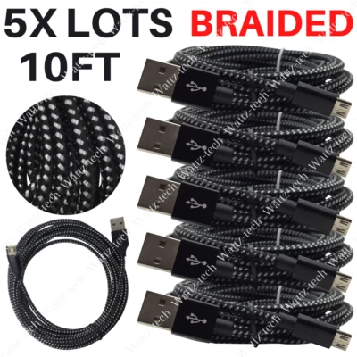 5 PACK 10Ft Fast Micro USB Charger Cable Cord Braided Lot For Android Samsung LG - Image 1 of 4