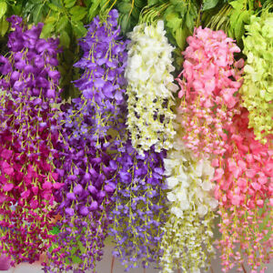 24pcs Artificial Fake Hanging Silk Flowers Wisteria Vine Plant Garden Home Decor