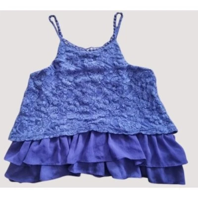 * Top Disney Firmado D Azul Crochet Encaje Niveles Volantes Niñas Talla 7-8 Foto 1 de 4