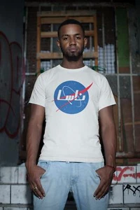NASA Arabic Logo T Shirt Mens Space Astronaut Retro Vintage Style Classic White - Picture 1 of 1